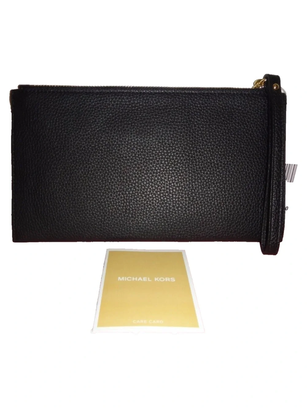 Michael Kors Fulton Zip Clutch Wristlet Wallet Black Leather Gold Logo